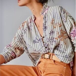 ANTHROPOLOGIE PILCRO THE TAVI RUFFLED BUTTON DOWN